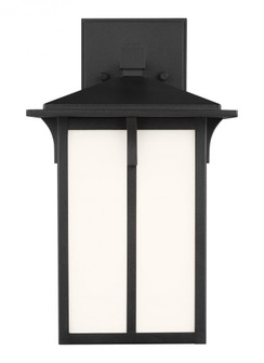 Tomek modern 1-light outdoor exterior small wall lantern sconce in black finish with etched white gl (38|8552701-12)