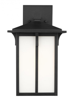 Tomek modern 1-light outdoor exterior medium wall lantern sconce in black finish with etched white g (38|8652701-12)