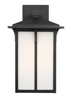 Tomek modern 1-light outdoor exterior large wall lantern sconce in black finish with etched white gl (38|8752701-12)