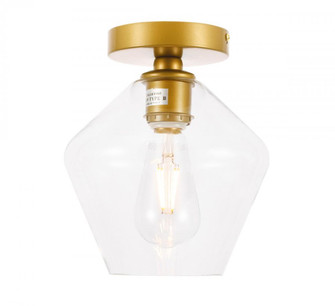 Gene 1 light Brass and Clear glass Flush mount (758|LD2254BR)
