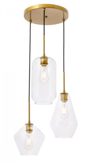 Gene 3 light Brass and Clear glass pendant (758|LD2268BR)