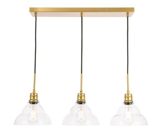 Clive 3 Light Brass and Clear Seeded Glass Pendant (758|LD6224BR)