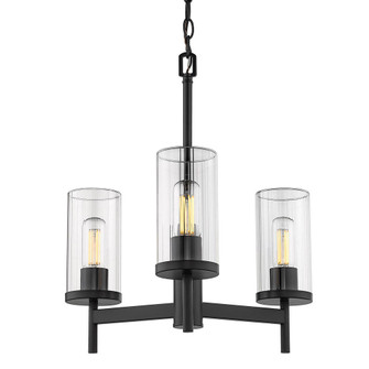 Winslett 3 Light Chandelier in Matte Black with Ribbed Clear Glass Shades (36|7011-3 BLK-CLR)