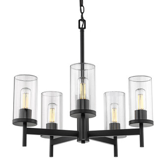 Winslett 5-Light Chandelier in Matte Black with Ribbed Clear Glass Shades (36|7011-5 BLK-CLR)
