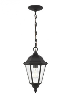 Bakersville traditional 1-light outdoor exterior pendant in black finish with clear beveled glass pa (38|60938-12)