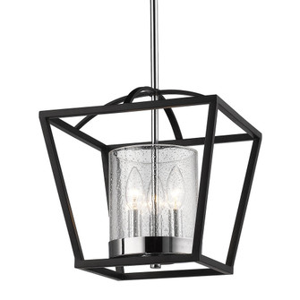 Mercer Mini Chandelier in Matte Black with Chrome accents and Seeded Glass (36|4309-M3 BLK-SD)