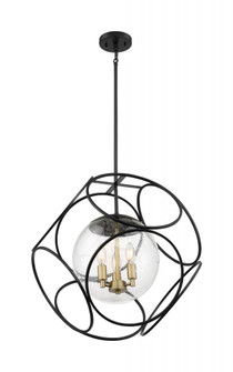 Aurora - 3 Light Pendant with Seeded Glass - Black and Vintage Brass Finish (81|60/6947)