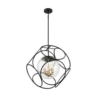 Aurora - 3 Light Pendant with Seeded Glass - Black and Vintage Brass Finish (81|60/6947)
