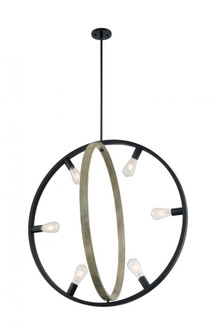 Augusta - 6 Light Pendant with- Black and Wood Finish (81|60/6986)