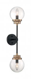 Axis - 2 Light Sconce with Clear Glass - Matte Black and Brass Accents Finish (81|60/7122)