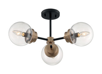 Axis - 3 Light Semi-Flush with Clear Glass - Matte Black and Brass Accents Finish (81|60/7123)