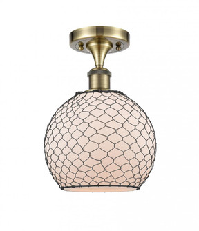 Farmhouse Chicken Wire - 1 Light - 8 inch - Antique Brass - Semi-Flush Mount (3442|516-1C-AB-G121-8CBK)
