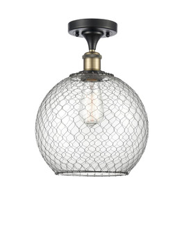 Farmhouse Chicken Wire - 1 Light - 10 inch - Black Antique Brass - Semi-Flush Mount (3442|516-1C-BAB-G122-10CBK-LED)
