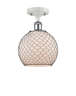 Farmhouse Chicken Wire - 1 Light - 8 inch - White Polished Chrome - Semi-Flush Mount (3442|516-1C-WPC-G121-8CBK-LED)