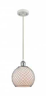 Farmhouse Chicken Wire - 1 Light - 8 inch - White Polished Chrome - Cord hung - Mini Pendant (3442|516-1P-WPC-G121-8CBK-LED)