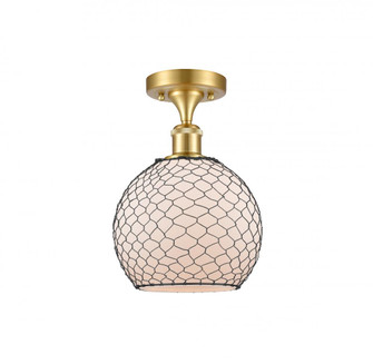 Farmhouse Chicken Wire - 1 Light - 8 inch - Satin Gold - Semi-Flush Mount (3442|516-1C-SG-G121-8CBK-LED)