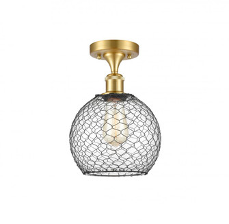 Farmhouse Chicken Wire - 1 Light - 8 inch - Satin Gold - Semi-Flush Mount (3442|516-1C-SG-G122-8CBK-LED)