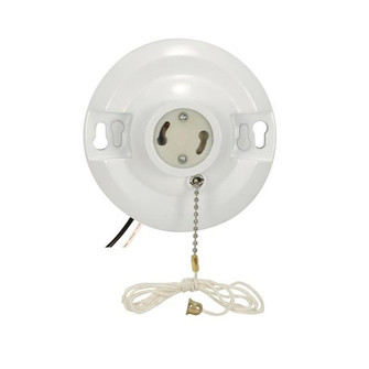 White Phenolic GU24 On-Off Pull Chain Ceiling Receptacle; 6'' AWM B/W Leads 105C; 4-1/2'' (27|90/2470)
