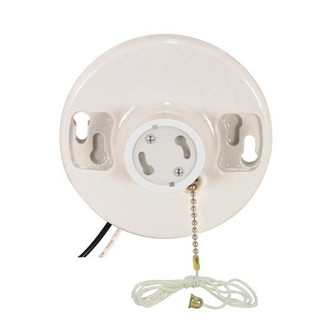 Pull Chain White Porcelain GU24 On-Off Pull Chain Ceiling Receptacle; 6'' AWM B/W Lead; (27|90/2582)