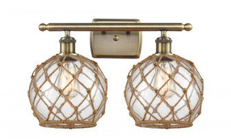 Farmhouse Rope - 2 Light - 18 inch - Antique Brass - Bath Vanity Light (3442|516-2W-AB-G122-8RB)