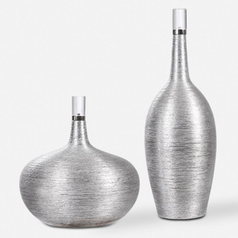 Gatsby Silver Ribbed Bottles, S/2 (85|17883)