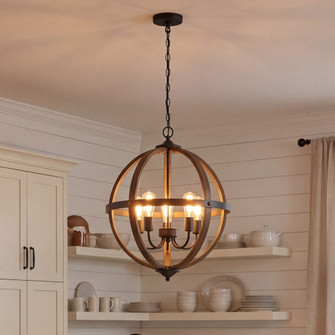 5-Light Pendant in Wood with Black (8483|M70041WB)