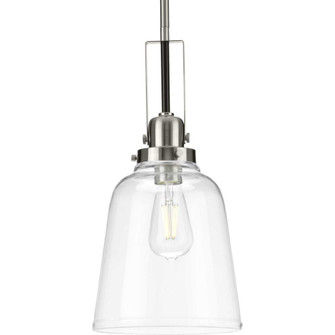 Rushton Collection One-Light Brushed Nickel/Black and Clear Glass Industrial Style Hanging Pendant L (149|P500329-009)