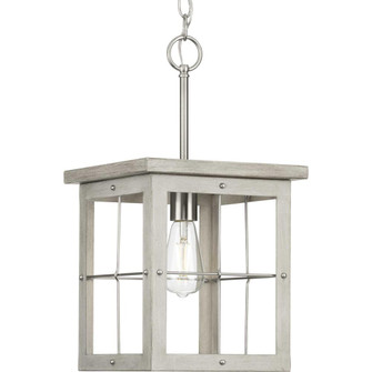 Hedgerow Collection One-Light Brushed Nickel and Grey Washed Oak Farmhouse Style Hanging Mini-Pendan (149|P500317-009)