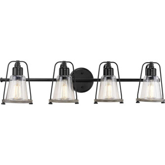 Conway Collection Four-Light Matte Black and Clear Seeded Farmhouse Style Bath Vanity Wall Light (149|P300298-031)
