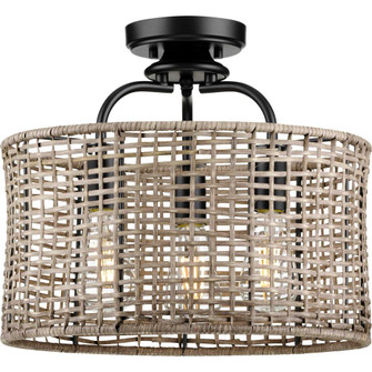 Lavelle Collection Three-Light Matte Black and Mocha finish Rattan Convertible Semi-Flush Ceiling or (149|P350183-031)