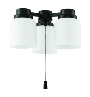 3 Light Universal Energy Star Fan Light Kit in Flat Black w White Glass (20|LK301102-FB-WG-LED)
