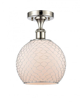 Farmhouse Chicken Wire - 1 Light - 8 inch - Polished Nickel - Semi-Flush Mount (3442|516-1C-PN-G121-8CSN-LED)