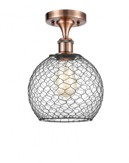 Farmhouse Chicken Wire - 1 Light - 8 inch - Antique Copper - Semi-Flush Mount (3442|516-1C-AC-G122-8CBK-LED)