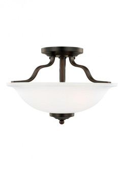 Emmons traditional 2-light indoor dimmable ceiling semi-flush mount in bronze finish with satin etch (38|7739002-710)