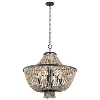 Brisbane 31.75'' 8 Light Chandelier in Distressed Black with Distressed Antique White Beads (10687|43892DBK)