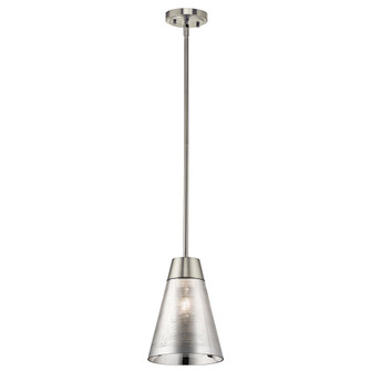Rowland 11.5'' 1 Light Mini Pendant with Striated Mirrored Glass in Brushed Nickel (10687|43792NI)