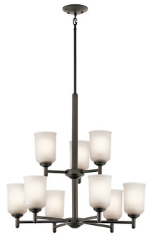 Shailene 18.25'' 9 Light 2 Tier Chandelier with Satin Etched Glass in Olde Bronze (10687|43672OZ)