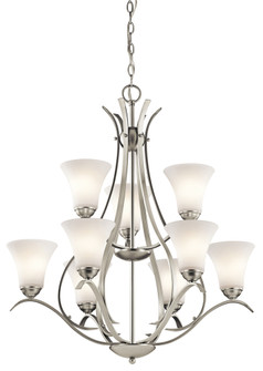 Keiran 33.25'' 9 Light Chandelier with Satin Etched White Glass in Brushed Nickel (10687|43506NI)