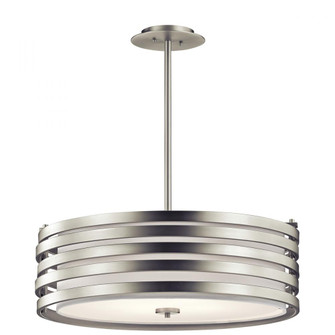 Roswell 9'' 4 Light Pendant with Satin Etched Diffuser and Off White Linen Shade in Brushed Nicke (10687|43390NI)