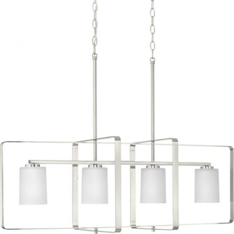 League Collection Four-Light Brushed Nickel and Etched Glass Modern Farmhouse Chandelier Light (149|P400287-009)