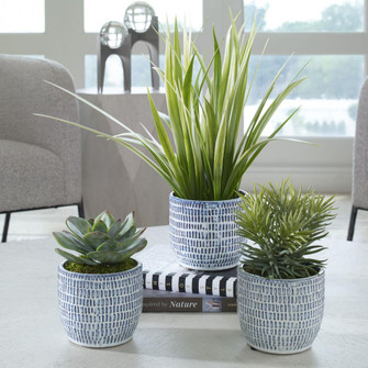 Uttermost Puebla Greenery in Blue & White Pots, S/3 (85|60192)