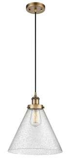 Cone - 1 Light - 12 inch - Brushed Brass - Cord hung - Mini Pendant (3442|916-1P-BB-G44-L-LED)