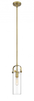 Pilaster - 1 Light - 12 inch Long Glass - Brushed Brass - Stem hung - Mini Pendant (3442|423-1S-BB-4CL-LED)