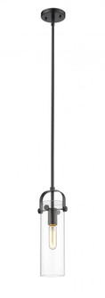 Pilaster - 1 Light - 12 inch Long Glass - Matte Black - Stem hung - Mini Pendant (3442|423-1S-BK-4CL)