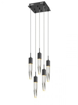 Aspen  5 Light Multi  Pendant in Black with Clear Crystal (4450|HF1900-5-AP-BK-C)
