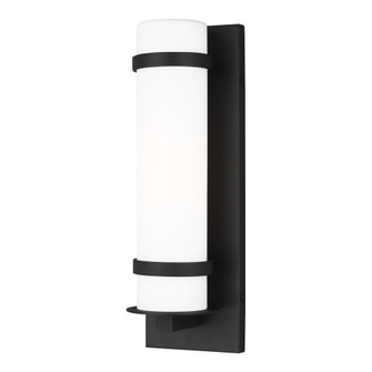 Alban modern 1-light LED outdoor exterior small round wall lantern sconce in black finish with etche (38|8518301EN3-12)