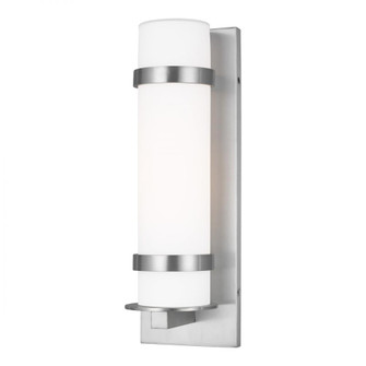 Alban modern 1-light outdoor exterior medium round wall lantern in satin aluminum silver finish with (38|8618301-04)