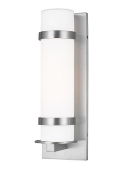 Alban modern 1-light outdoor exterior medium round wall lantern in satin aluminum silver finish with (38|8618301-04)