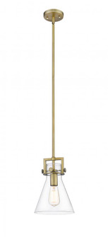 Newton Cone - 1 Light - 8 inch - Brushed Brass - Stem hung - Mini Pendant (3442|411-1S-BB-8CL-LED)