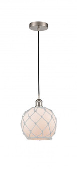 Farmhouse Rope - 1 Light - 8 inch - Brushed Satin Nickel - Cord hung - Mini Pendant (3442|616-1P-SN-G121-8RW-LED)